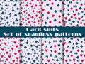 Set of seamless patterns with playing cards suits. Numerals cards. Royalty Free Stock Photo