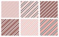 Set of seamless patterns, prints. Diagonal stripes, pink, gray, white and black colors. Abstract classic design Royalty Free Stock Photo
