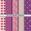 Set of seamless patterns purple Royalty Free Stock Photo