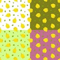 Set of seamless patterns with quince fruit whole. Exotic fruit. Ornament for decoration and printing on fabric. Design element. Royalty Free Stock Photo