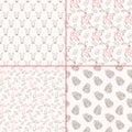 Set of seamless patterns with rabbit, cones, mushroom and berries. Royalty Free Stock Photo