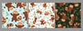 Set of seamless patterns with red pandas. Vector graphics Royalty Free Stock Photo