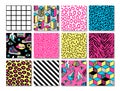 Set of seamless patterns in 80s-90s memphis style. Royalty Free Stock Photo