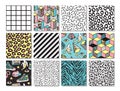 Set of seamless patterns in 80s-90s memphis style. Royalty Free Stock Photo