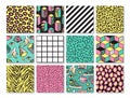 Set of seamless patterns in 80s-90s memphis style. Royalty Free Stock Photo