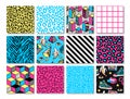 Set of seamless patterns in 80s-90s memphis style. Royalty Free Stock Photo