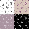 Set of seamless patterns with silhouettes thin tradescantia liana grass leaves. Ornament for decoration and printing on fabric.