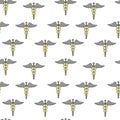 A set of seamless patterns of staff of Hermes, the caduceus, pixels 1000x1000, vector graphic