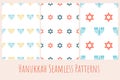 Set of seamless patterns with Star of David and Menorah - traditional candlestick. Collection of minimalistic templates