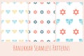 Set of seamless patterns with Star of David and Menorah - traditional candlestick. Collection of minimalistic templates