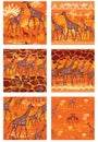 Set of Seamless patterns with stylized Giraffes Royalty Free Stock Photo