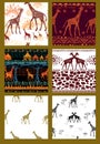 Set of Seamless patterns with stylized Giraffes Royalty Free Stock Photo