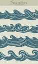 Set of seamless patterns with stylized waves Royalty Free Stock Photo