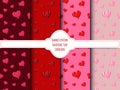 A set of seamless patterns for Valentine`s Day measuring 1000 by 1000 pixels with hearts, pink and red colors. Vector graphics Royalty Free Stock Photo