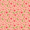 A set of seamless patterns for Valentine`s, 1000 by 1000 pixels with hearts and flowers, doodle. Vector graphic