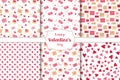 Set of seamless patterns for valentine's day. Hearts, flowers, letters and gifts on a white background. Royalty Free Stock Photo