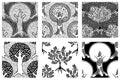 Set of seamless patterns, vector hand drawn repeating illustration, decorative ornamental stylized endless trees. Black and white Royalty Free Stock Photo