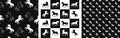 Set of seamless patterns with white horses silhouettes on black background. Royalty Free Stock Photo