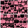 Set of seamless patterns with woman bags and handbags. Royalty Free Stock Photo