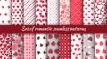 Set of seamless romantic patterns with hearts and roses for the Day of St. Valentine. Royalty Free Stock Photo