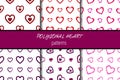 Set of seamless romantic patterns with polygonal red and pink hearts on the white background Royalty Free Stock Photo