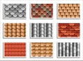 Set of seamless roof tiles textures. 3D patterns of rooftop materials