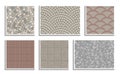 Set of seamless round pavement textures. Vector repeating patterns of radial stone material