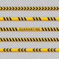 Set of seamless signal tape borders for quarantine coronavirus design on transparent background