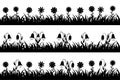 Set seamless silhouette grass and flowers. Royalty Free Stock Photo