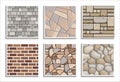 Set Of Seamless Stone Textures. Vector Repeated Patterns Of 3D Brick Material