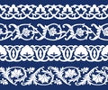 Set of seamless tape Patterns in the form of cotton in the Uzbek national style, vector mockup for design, isolated on blue back Royalty Free Stock Photo