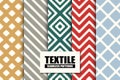 Set of seamless textile patterns - colorful geometric design. Vector ornament repeatable fabric backgrounds. Endless Royalty Free Stock Photo