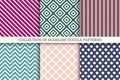 Set of seamless textile patterns - elegant colorful geometric design. Vector ornamental repeatable backgrounds. Endless Royalty Free Stock Photo