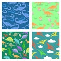 Set of seamless texture with dinosaurs. For scrabbooking, fabrics, wrapping paper and other. Vector image Royalty Free Stock Photo