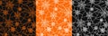 Set of 3 seamless textures with a web on a black and orange background. Vector grunge background. Abstract horror texture. For dec