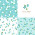 Set of Seamless turquoise flower patterns, cute floral texture.