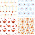 Set of seamless Valentines Day backgrounds with funny red heart characters, dialog bubbles and Cupid arrows. Tiled vector Royalty Free Stock Photo