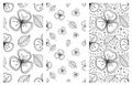 Set of seamless vector floral patterns. Black and white hand drawn background with flowers, leaves, decorative elements. Graphic i Royalty Free Stock Photo