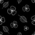 Set of seamless vector floral patterns. Black and white hand drawn background with flowers, leaves, decorative elements. Graphic i Royalty Free Stock Photo