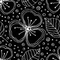 Set of seamless vector floral patterns. Black and white hand drawn background with flowers, leaves, decorative elements. Graphic i Royalty Free Stock Photo