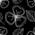 Set of seamless vector floral patterns. Black and white hand drawn background with flowers, leaves, decorative elements. Graphic i Royalty Free Stock Photo