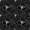 Set of seamless vector floral patterns. Black and white hand drawn background with flowers, leaves, decorative elements. Graphic i Royalty Free Stock Photo