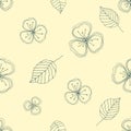 Set of seamless vector floral patterns. Yellow hand drawn background with flowers, leaves, decorative elements. Graphic illustrati Royalty Free Stock Photo