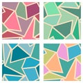 Set of seamless vector geometric patterns. Background with triangles in pastel pink, blue, green colors. Graphic illustration. Royalty Free Stock Photo