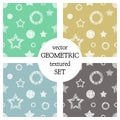 Set of seamless vector geometrical patterns with different geometric figures, forms. pastel endless background with hand drawn tex Royalty Free Stock Photo