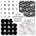 Set of seamless vector geometrical patterns with different geometric figures, forms. pastel endless background with hand drawn tex Royalty Free Stock Photo