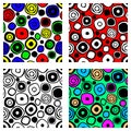 Set of seamless vector geometrical patterns. Endless colorful and black, white backgrounds with hand drawn circles. Graphic illust Royalty Free Stock Photo