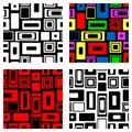 Set of seamless vector geometrical patterns. Endless colorful and black, white backgrounds with squares and rectangles. Graphic il Royalty Free Stock Photo