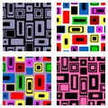 Set of seamless vector geometrical patterns. Endless colorful and black, white backgrounds with squares and rectangles. Graphic il Royalty Free Stock Photo