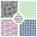Set of seamless vector grunge geometrical patterns with hand drawn lines. Grungy striped, checkered backgrounds with horizontal, v